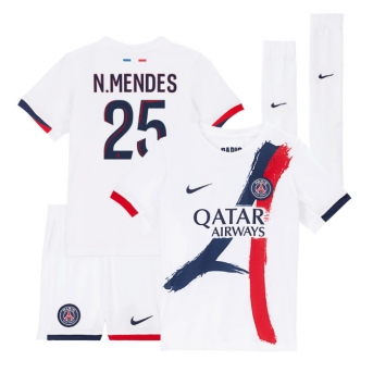 Billige Fotballdrakt Paris Saint-Germain Nuno Mendes #25 Replika Bortedraktsett Barn 2025-26 Kortermet (med bukser)